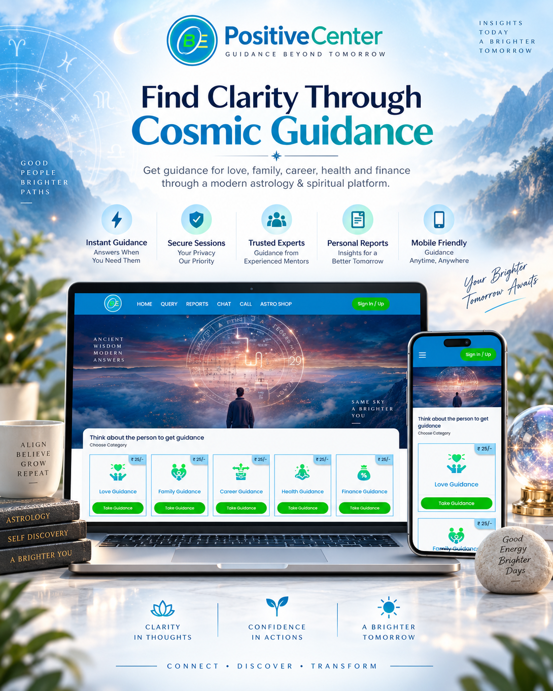 B+ (Be Positive) astrology, tarot and daily guidance mobile application