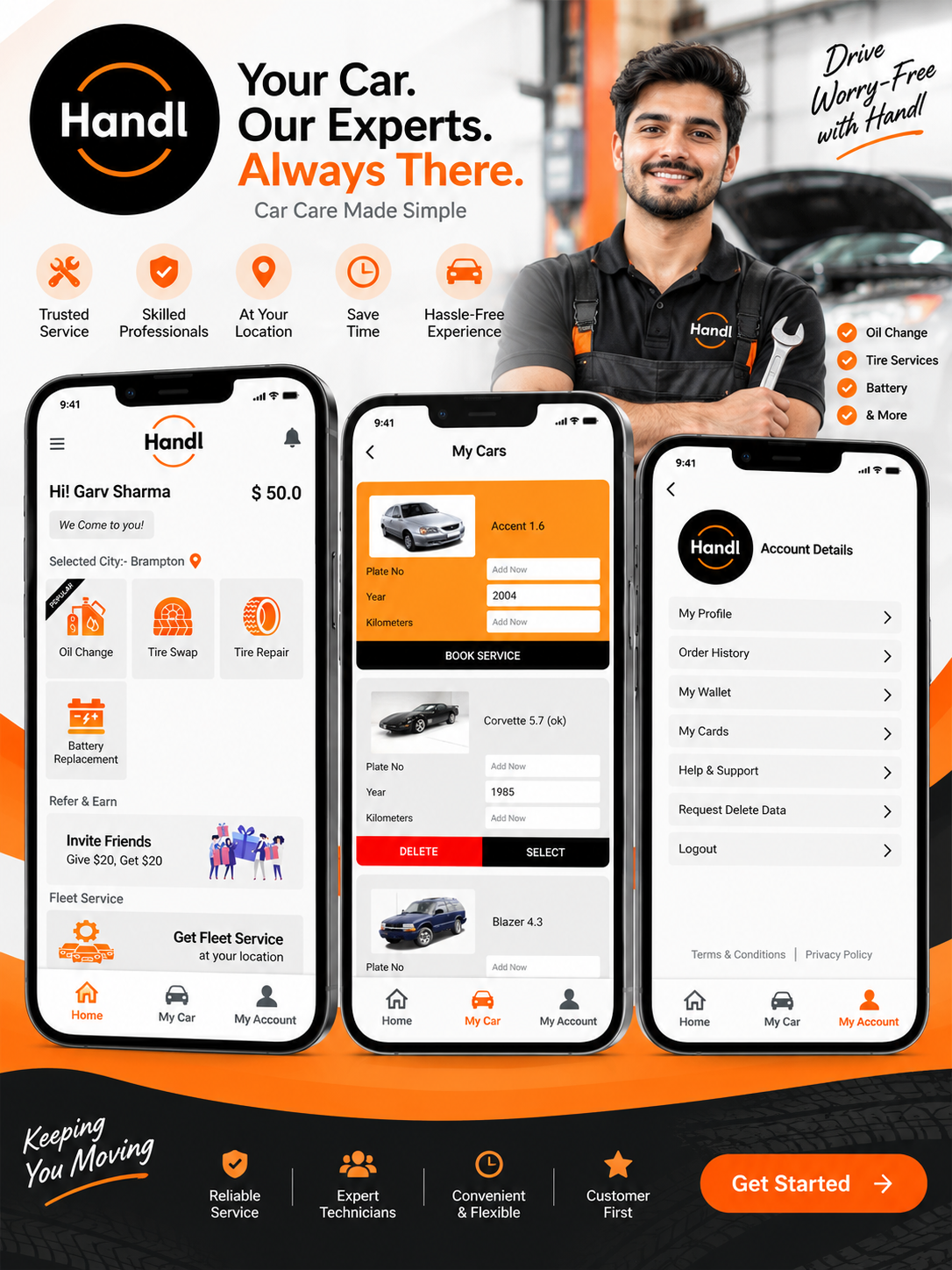 Handl on-demand automotive doorstep services mobile platform