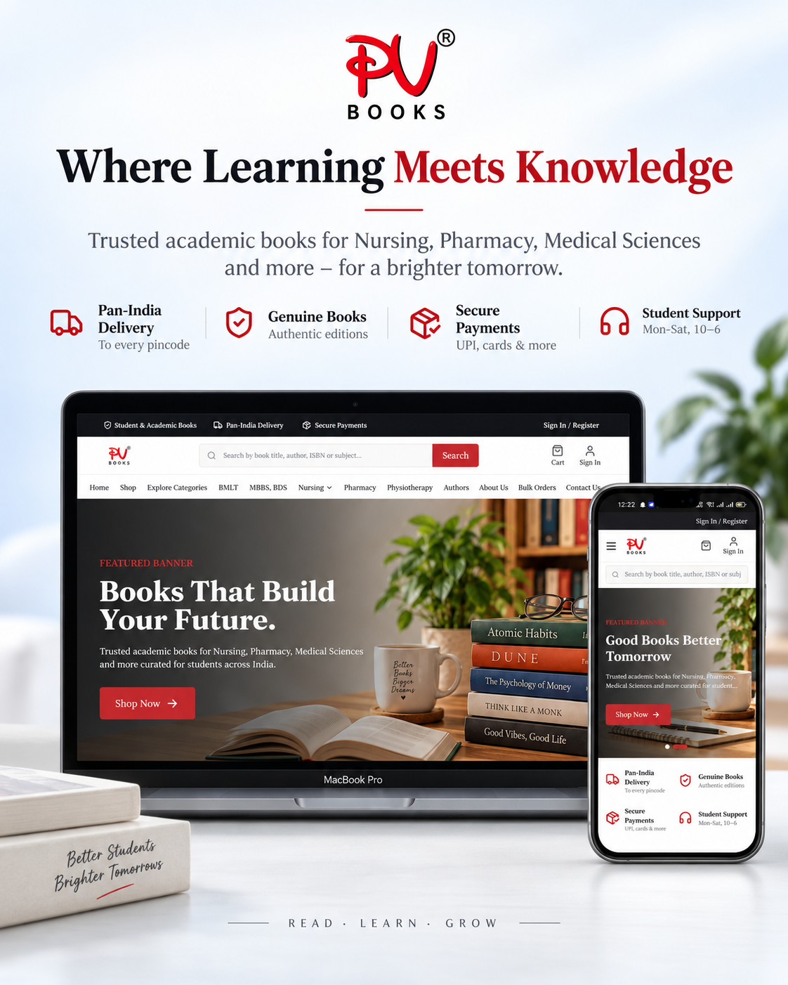 PVBooks academic publishing ecommerce platform interface